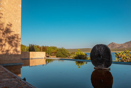 architectural house, contemporary fountain in Ags