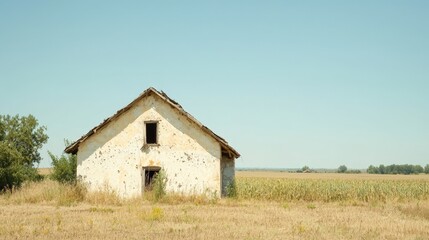 Abandoned Farmhouse in Golden Field