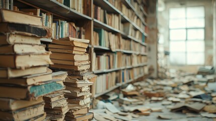 Fototapeta premium Abandoned Library Ruins of Knowledge