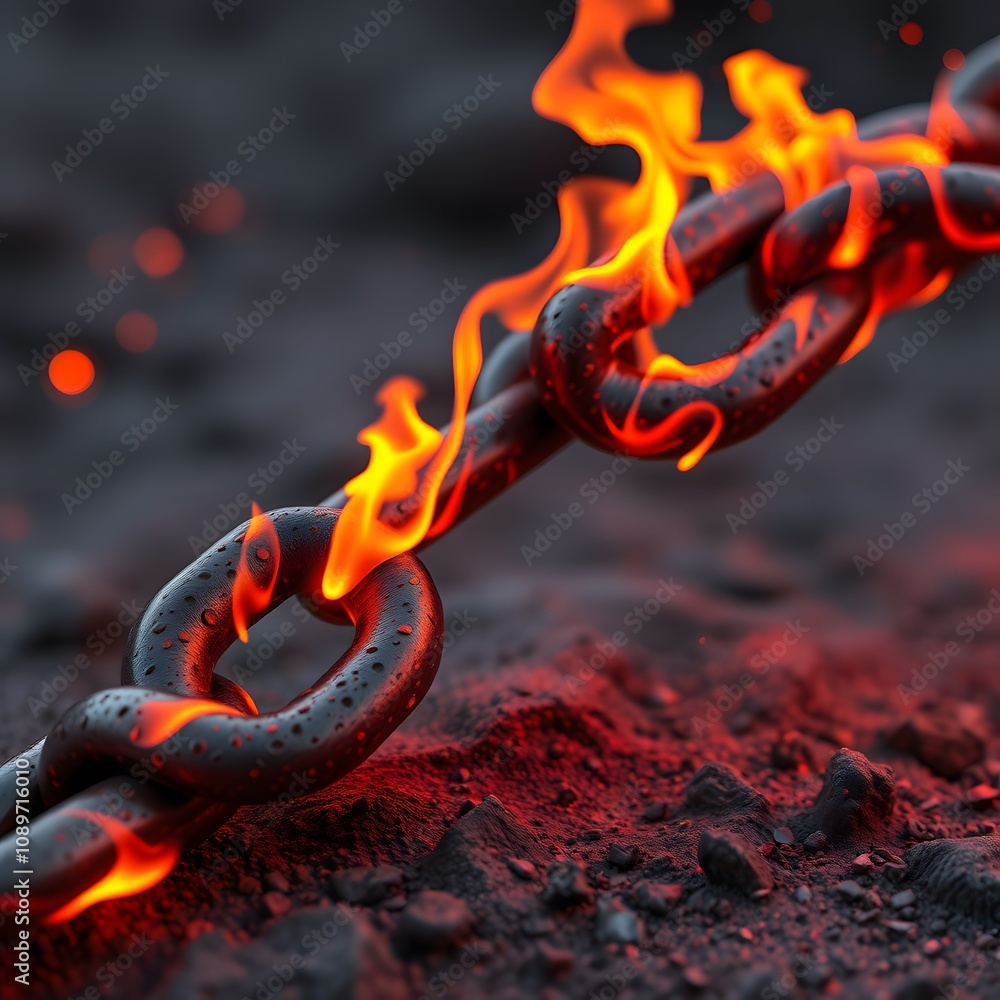 Poster a mesmerizing visual representation of a burning fire chain, symbolizing energy and transformation, 