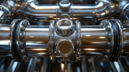 Polished Metal Pipes Industrial System Closeup