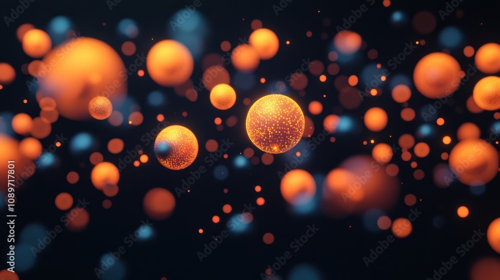 Poster abstract representation of colorful spheres in motion