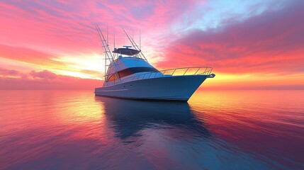 Naklejka premium Luxury yacht at sunset, ocean view.