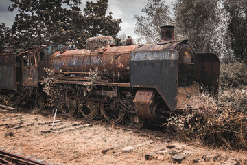 Fototapeta premium Abandoned rusty steam locomotive train