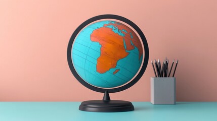 Analytics for SEO keywords Concept. Colorful Geographical Globe on Minimalist Desk