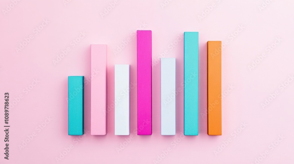 Poster analytics for seo keywords concept. minimalistic infographic with colorful blocks on pink background