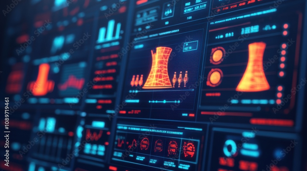 Poster stock market and fossil energy. high-tech investment interface display visualization