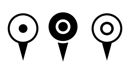 Three Unique Variations of Map Location Pins with Different Inner Circle Designs for Navigation and Geolocation