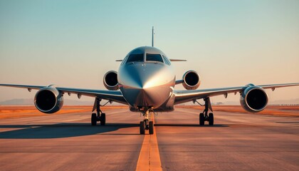 Fototapeta premium Stunning Aircraft on the Tarmac at Sunset Generative AI
