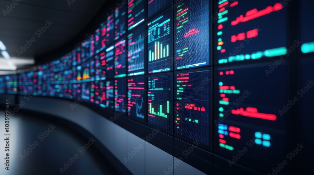 Poster stock market and fossil energy. sleek trading floor display with digital charts and data