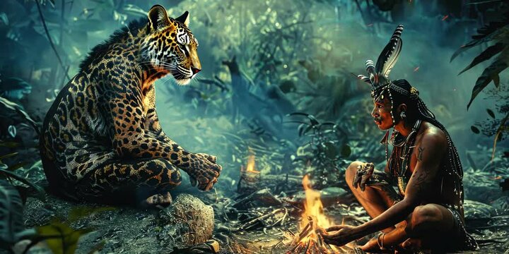 Shamanic encounter with indigenous tribes, learning ancient traditions and medicinal secrets amidst their hidden villages deep in the jungle, 4K Video