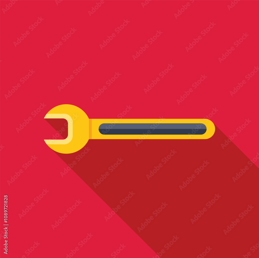 Poster adjustable wrench tool with long shadow lying on red background, ideal for websites and apps