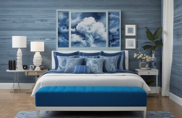 focusing on single-color themes, such as "electric blues" or "tranquil blues" that evoke specific emotions interior 