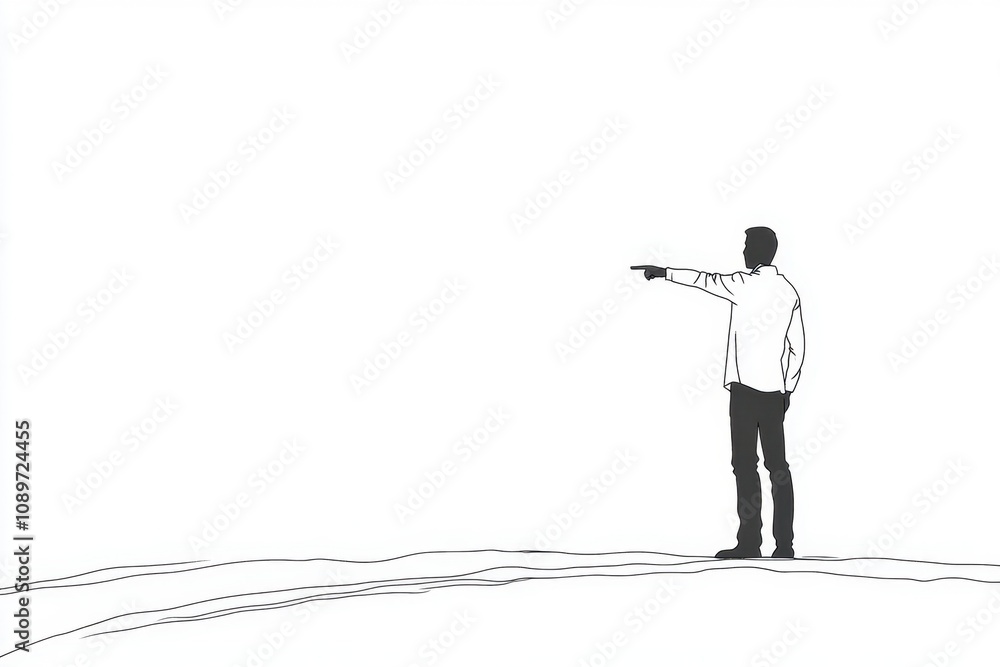 Poster a simple illustration on a white background depicts a minimalistic one-line drawing of a man standin