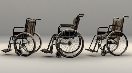 Obraz premium three views,including front biew,side biew,and back view,wheelchair,c4d rending,studio lighting,8K,best picture quality,generative ai