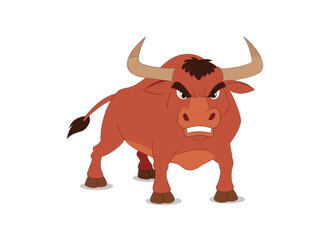 Angry Red Bull Cartoon: Fierce Farm Animal Illustration