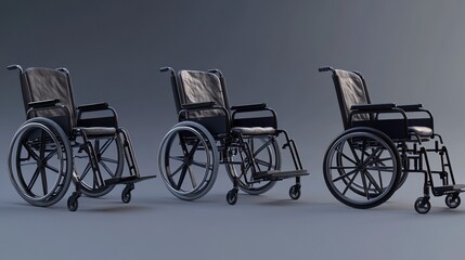 Fototapeta premium three views,including front biew,side biew,and back view,wheelchair,c4d rending,studio lighting,8K,best picture quality,generative ai