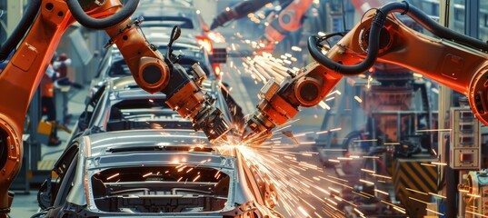Automobile Assembly Line with Robotic Welding: Industrial Efficiency in Automotive Manufacturing