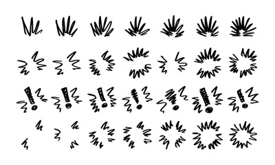 Obraz premium Twenty-eight hand-drawn comic-style doodles and squiggles to grab attention. Flashes and exclamation points. Vector set