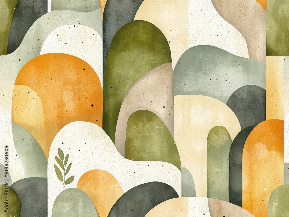 Poster boho seamless pattern earthy concept. a colorful abstract pattern featuring soft hills and organic s