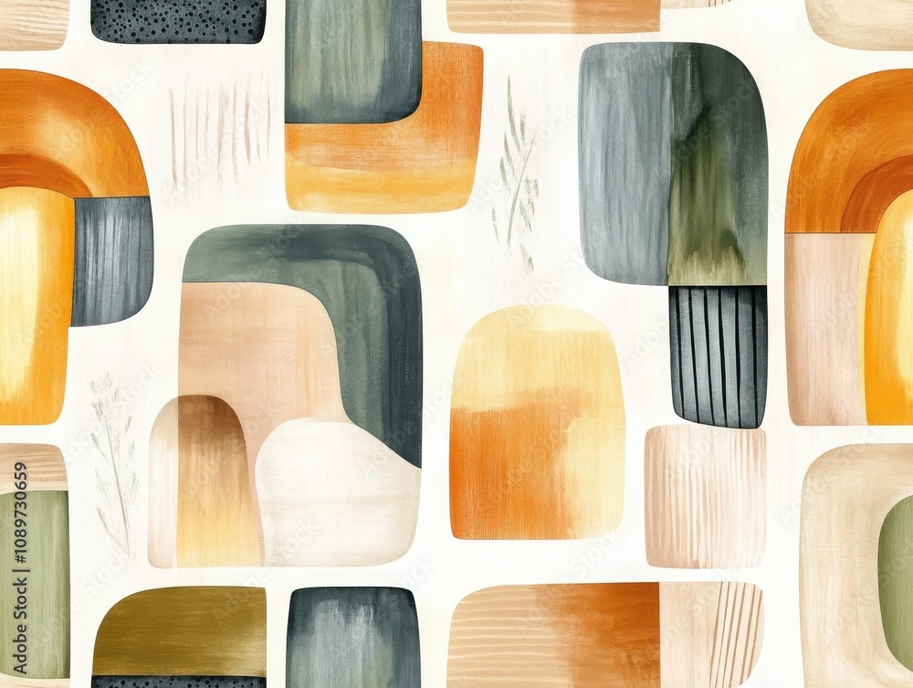 Poster boho seamless pattern earthy concept. a colorful abstract design featuring organic shapes in muted t