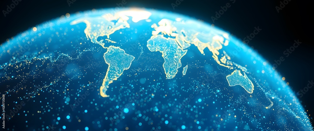 Aufkleber a captivating world map dissolving into particles with glowing effects perfect for creative projects