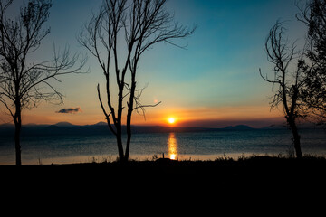 sunset orange and golden sea background