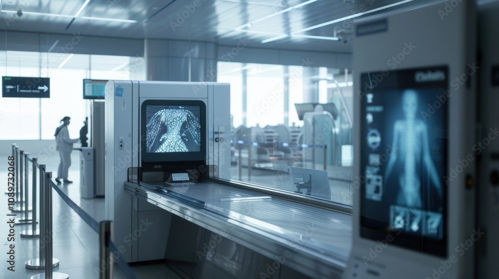 Poster advanced airport x-ray scanner featuring detailed user interface for security