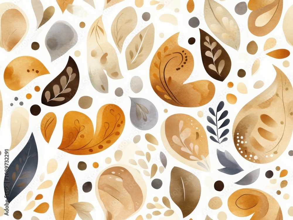 Poster boho seamless pattern earthy concept. a colorful pattern featuring various leaves and shapes in warm