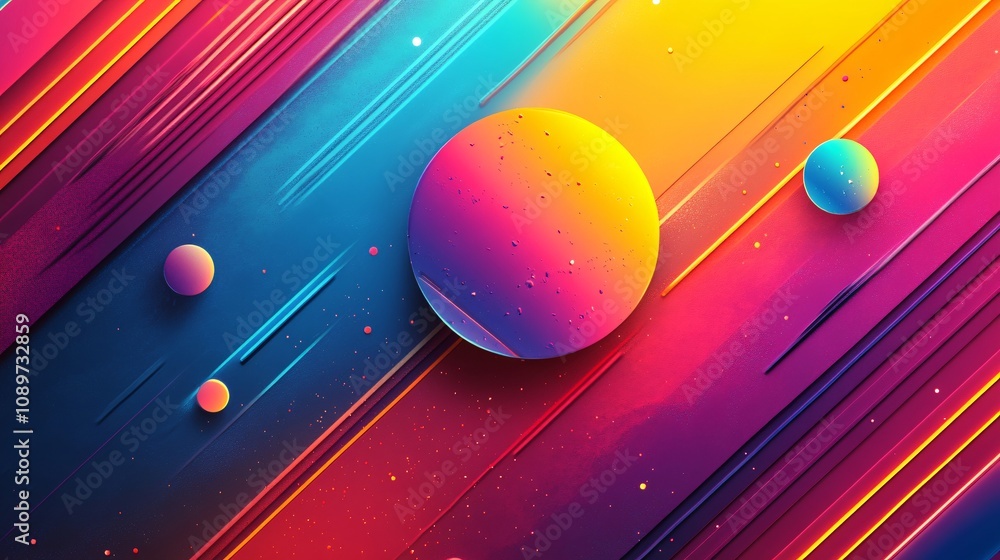 Aufkleber a vibrant, abstract depiction of planets and colorful streaks, creating a cosmic atmosphere with dyn