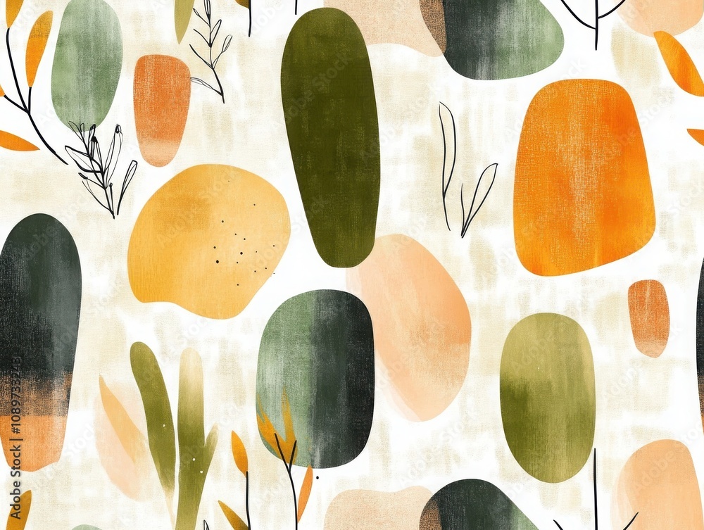 Poster boho seamless pattern earthy concept. a vibrant abstract pattern featuring organic shapes and earthy