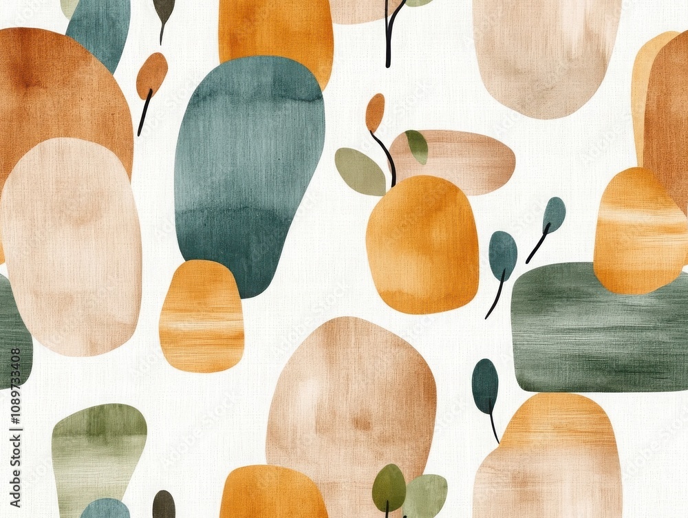 Poster boho seamless pattern earthy concept. a colorful abstract pattern featuring organic shapes in earthy