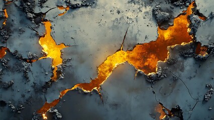 Cracked Surface with Glowing Lava Beneath: A Dramatic View of Volcanic Activity and Earth’s Fiery Core