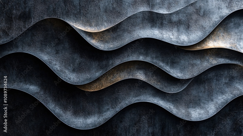 Poster a textured surface with flowing, wave-like patterns in shades of gray, creating an abstract and mode