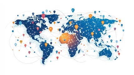 Fototapeta premium Global Communication Network: Connecting Business Nodes and Human Resources for Worldwide Collaboration