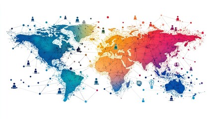 Obraz premium Global Communication Network: Connecting Business Nodes and Human Resources for Worldwide Collaboration