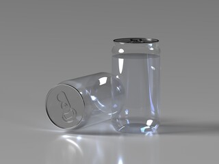 3d render Plastic Easy Open Can Clear Plastic Bottle with a Pull Tab Aluminum Top mockup for design
