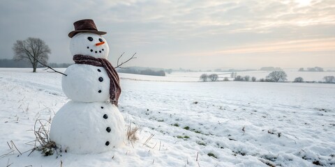 Obraz premium Snowy Field with Snowman