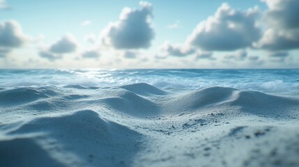 Obraz premium Ocean waves gently lapping on a sandy beach.