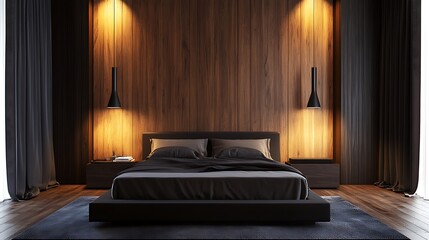 Fototapeta premium Beautiful Colored Mockup Bedroom Interior Blank Poster Decoration Art Background Image, generative AI