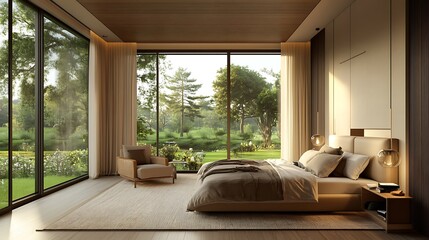 Fototapeta premium Beautiful Colored Mockup Bedroom Interior Blank Poster Decoration Art Background Image, generative AI