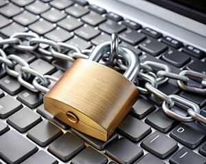 A padlock and chain securing a laptop keyboard, symbolizing cybersecurity, data protection, and privacy in the digital world.