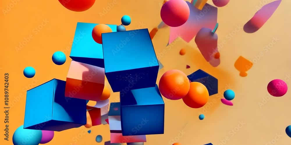 Poster abstract paper art composed of geometric shapes and patterns cut from various colored sheets, 4k vid