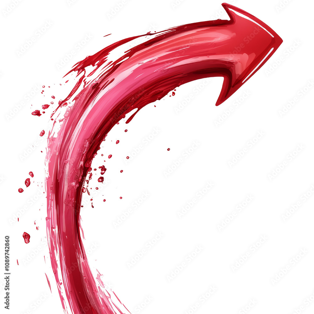 Poster dynamic red curved arrow with splash effect