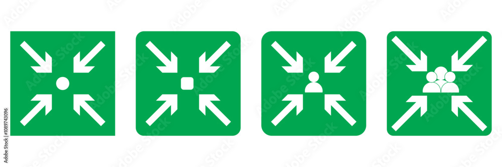 Aufkleber assembly point icon set. emergency fire meeting vector symbol in a black filled and outlined style. 