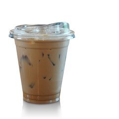 front view fresh coffee is in the plastic glass on white background, health, drink, object, decor, copy space