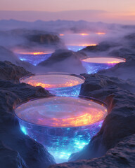 Floating Digital Pools in a Surreal Landscape
