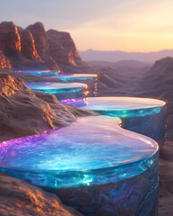 Floating Digital Pools in a Surreal Landscape
