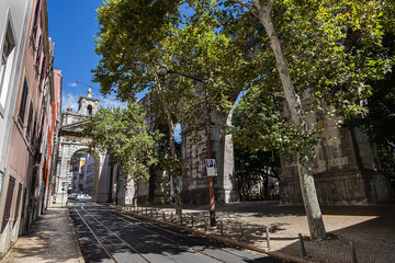 Triumphal Arch of Amoreiras (Arco Triunfal das Amoreiras, 1834) - the arch commemorating the arrival of water in Lisbon by Aguas Livres Aqueduct. Lisbon. Portugal.