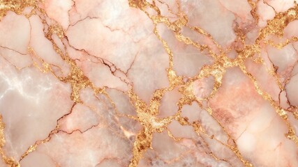 Fototapeta premium A vibrant rose gold marble texture with soft pink hues and shimmering metallic veins, exuding a warm and luxurious atmosphere